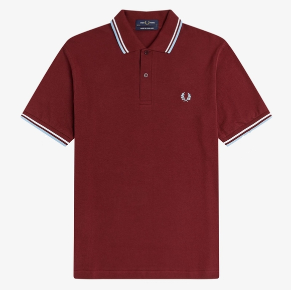 Fred Perry Twin Tipped Polo Shirt Maroon/White/Ice MADE IN ENGLAND - Picture 7 of 13